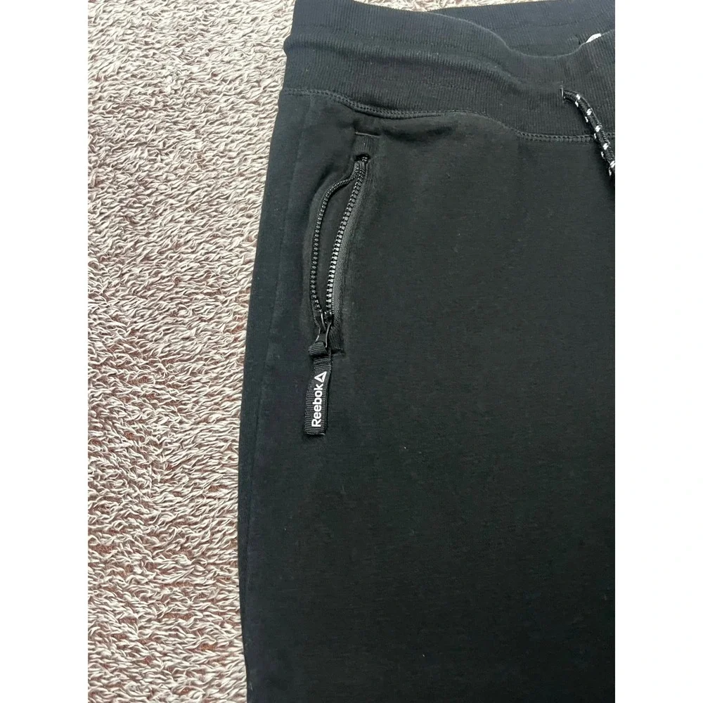 Reebok Mens S Black Fleece Jogger Sweatpants Zipper Pockets Tapered Athletic